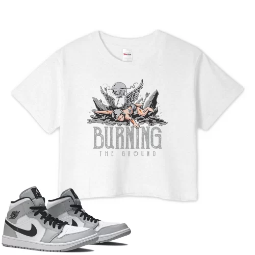 TeeVivo Crop Top Match Air Jordan 1 Mid Light Smoke Grey Burning the ground – Air Jordan 1 Crop Top, AJ1 Crop Top