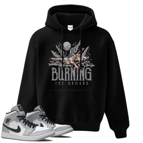 TeeVivo Hoodie Match Air Jordan 1 Mid Light Smoke Grey Burning the ground – Air Jordan 1 Hoodie, AJ1 Hoodie
