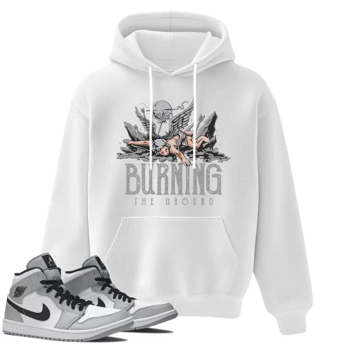 TeeVivo Hoodie Match Air Jordan 1 Mid Light Smoke Grey Burning the ground – Air Jordan 1 Hoodie, AJ1 Hoodie