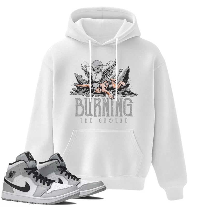 TeeVivo Hoodie Match Air Jordan 1 Mid Light Smoke Grey Burning the ground – Air Jordan 1 Hoodie, AJ1 Hoodie