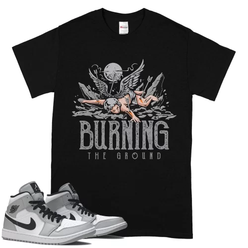 TeeVivo T-Shirt Match Air Jordan 1 Mid Light Smoke Grey Burning the ground – Air Jordan 1 Shirt, AJ1 Shirt