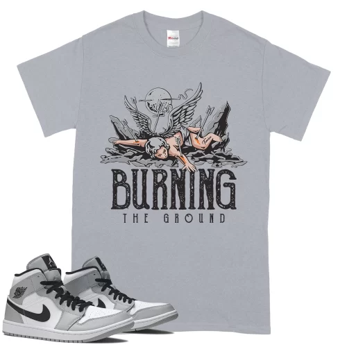 TeeVivo T-Shirt Match Air Jordan 1 Mid Light Smoke Grey Burning the ground – Air Jordan 1 Shirt, AJ1 Shirt