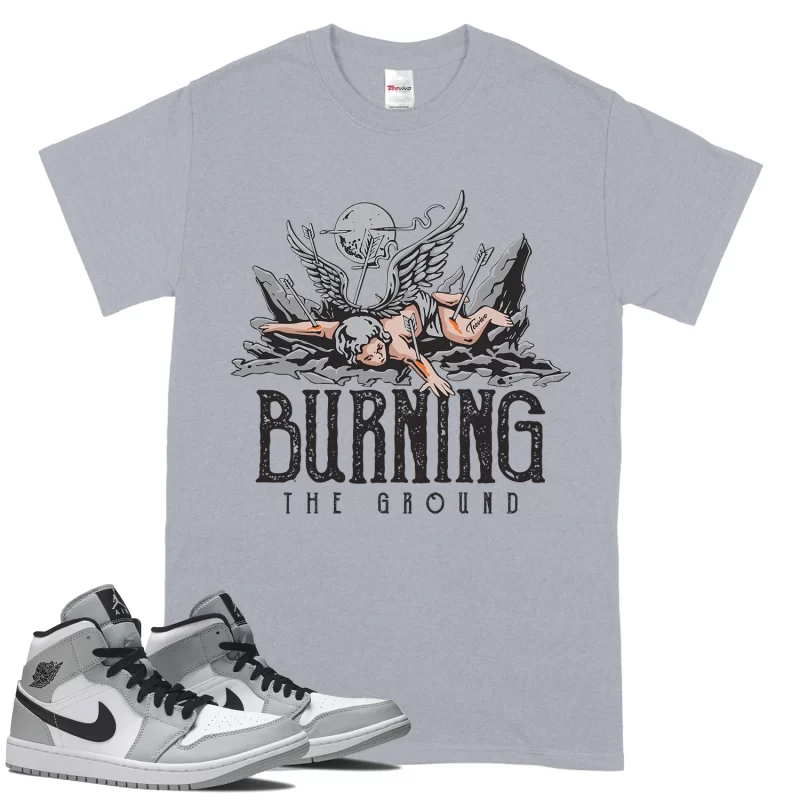 TeeVivo T-Shirt Match Air Jordan 1 Mid Light Smoke Grey Burning the ground – Air Jordan 1 Shirt, AJ1 Shirt