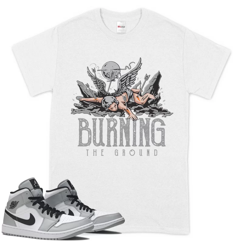 TeeVivo T-Shirt Match Air Jordan 1 Mid Light Smoke Grey Burning the ground – Air Jordan 1 Shirt, AJ1 Shirt