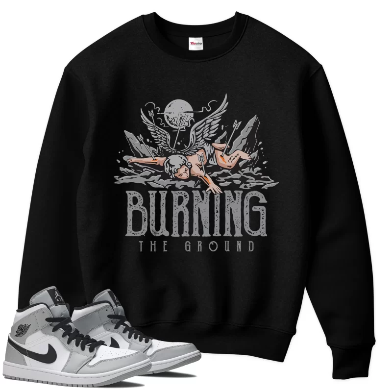 TeeVivo Sweatshirt Match Air Jordan 1 Mid Light Smoke Grey Burning the ground – Air Jordan 1 Sweatshirt, AJ1 Sweatshirt