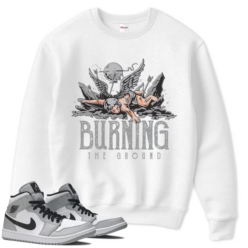 TeeVivo Sweatshirt Match Air Jordan 1 Mid Light Smoke Grey Burning the ground – Air Jordan 1 Sweatshirt, AJ1 Sweatshirt