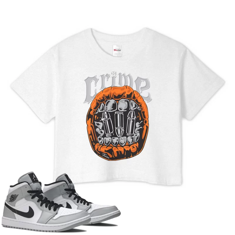 TeeVivo Crop Top Match Air Jordan 1 Mid Light Smoke Grey Crime – Air Jordan 1 Crop Top, AJ1 Crop Top