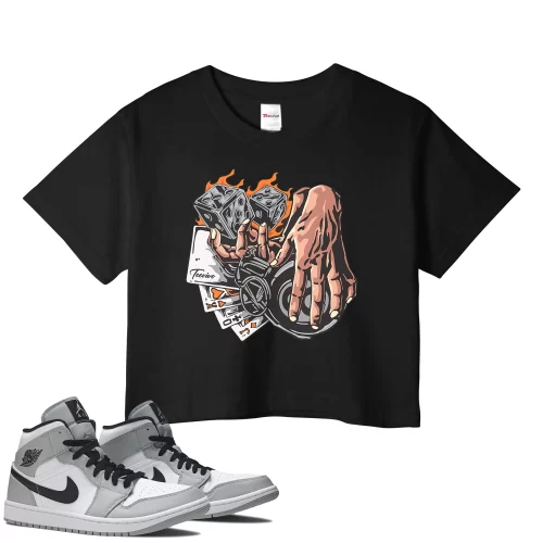 TeeVivo Crop Top Match Air Jordan 1 Mid Light Smoke Grey Gambling – Air Jordan 1 Crop Top, AJ1 Crop Top