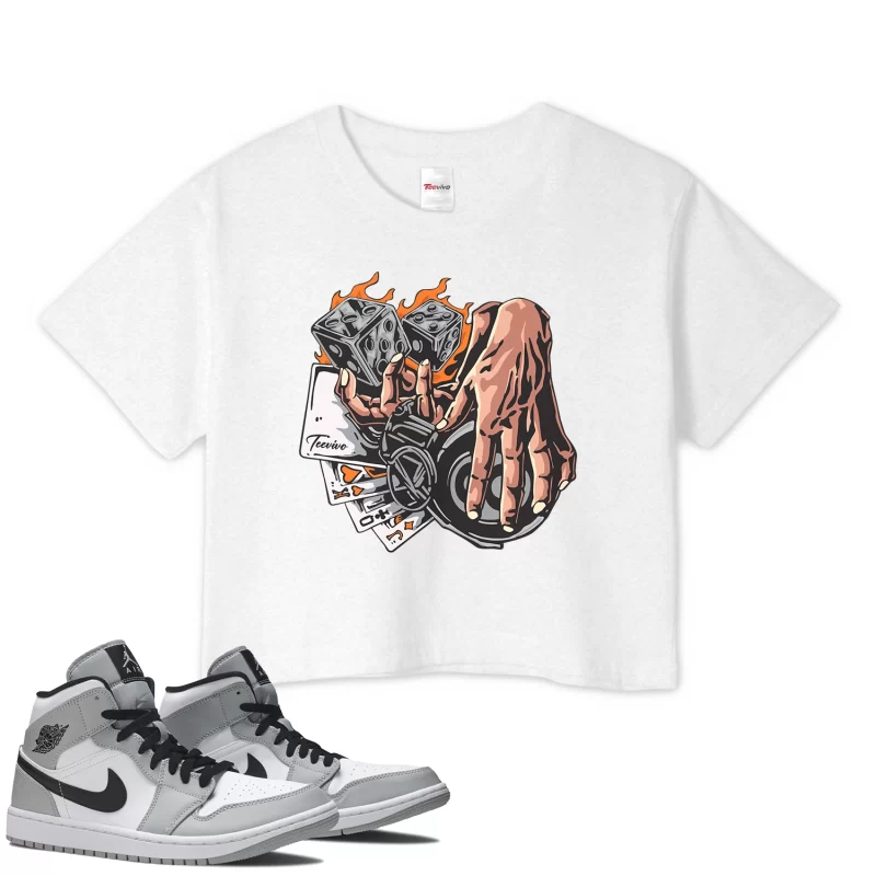 TeeVivo Crop Top Match Air Jordan 1 Mid Light Smoke Grey Gambling – Air Jordan 1 Crop Top, AJ1 Crop Top