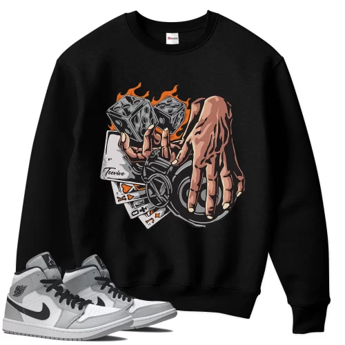 TeeVivo Sweatshirt Match Air Jordan 1 Mid Light Smoke Grey Gambling – Air Jordan 1 Sweatshirt, AJ1 Sweatshirt