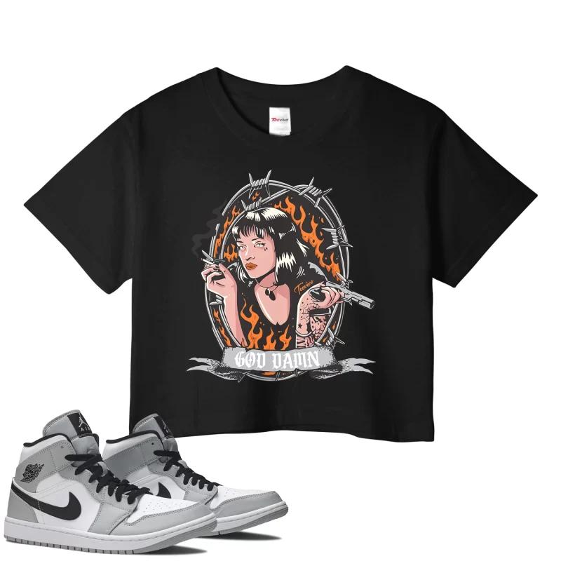 TeeVivo Crop Top Match Air Jordan 1 Mid Light Smoke Grey God Daaamn – Air Jordan 1 Crop Top, AJ1 Crop Top