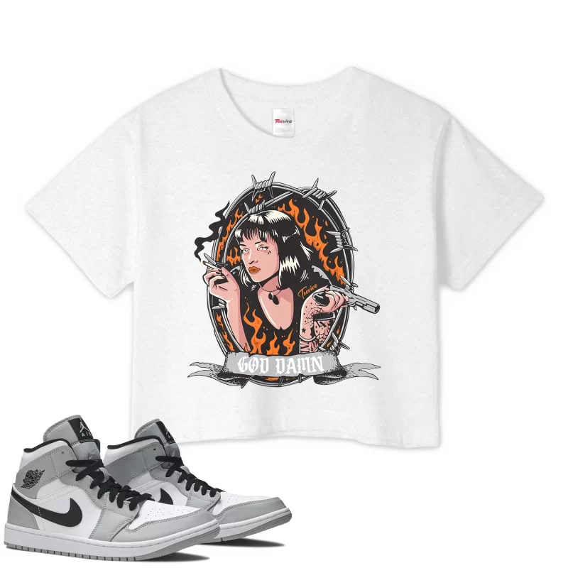 TeeVivo Crop Top Match Air Jordan 1 Mid Light Smoke Grey God Daaamn – Air Jordan 1 Crop Top, AJ1 Crop Top