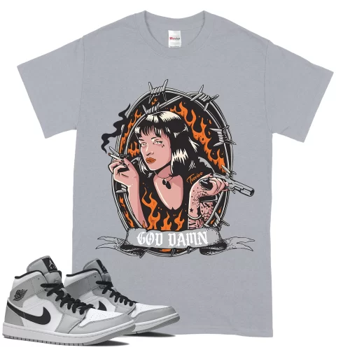 TeeVivo T-Shirt Match Air Jordan 1 Mid Light Smoke Grey God Daaamn – Air Jordan 1 Shirt, AJ1 Shirt