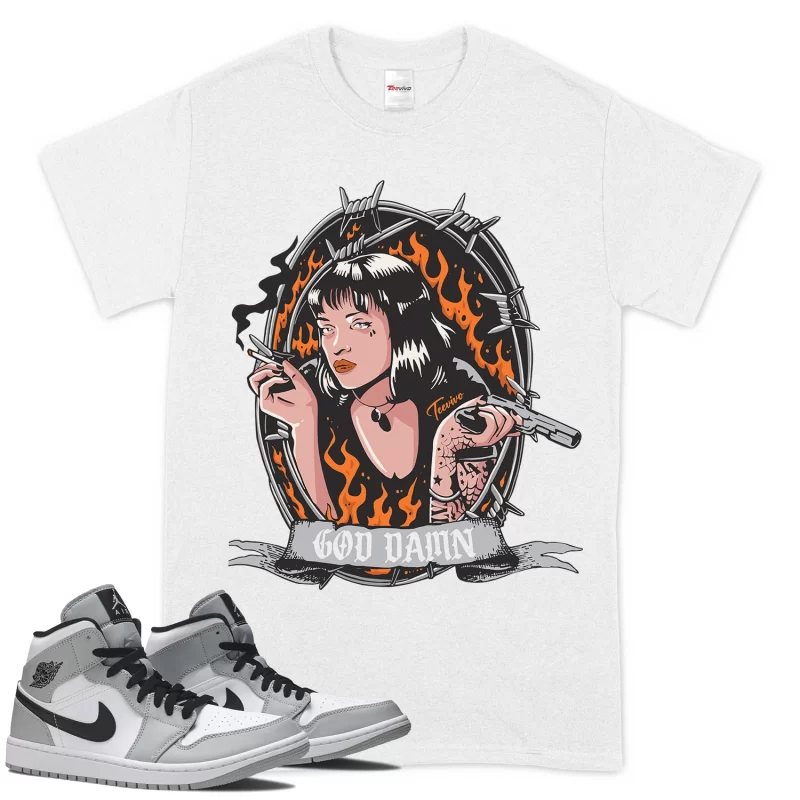 TeeVivo T-Shirt Match Air Jordan 1 Mid Light Smoke Grey God Daaamn – Air Jordan 1 Shirt, AJ1 Shirt