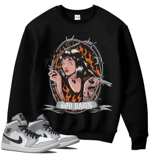 TeeVivo Sweatshirt Match Air Jordan 1 Mid Light Smoke Grey God Daaamn – Air Jordan 1 Sweatshirt, AJ1 Sweatshirt