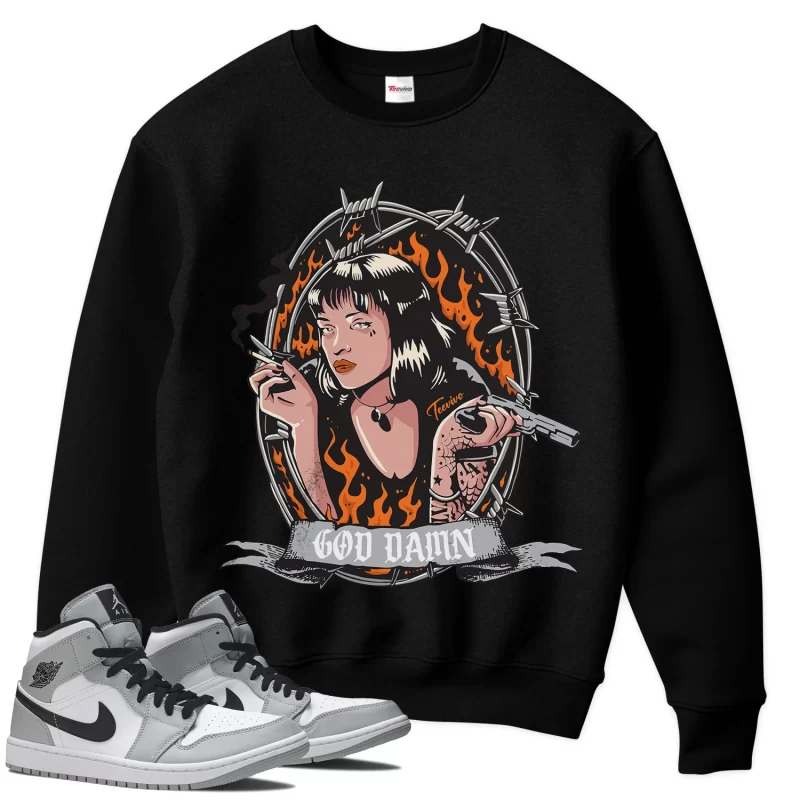TeeVivo Sweatshirt Match Air Jordan 1 Mid Light Smoke Grey God Daaamn – Air Jordan 1 Sweatshirt, AJ1 Sweatshirt