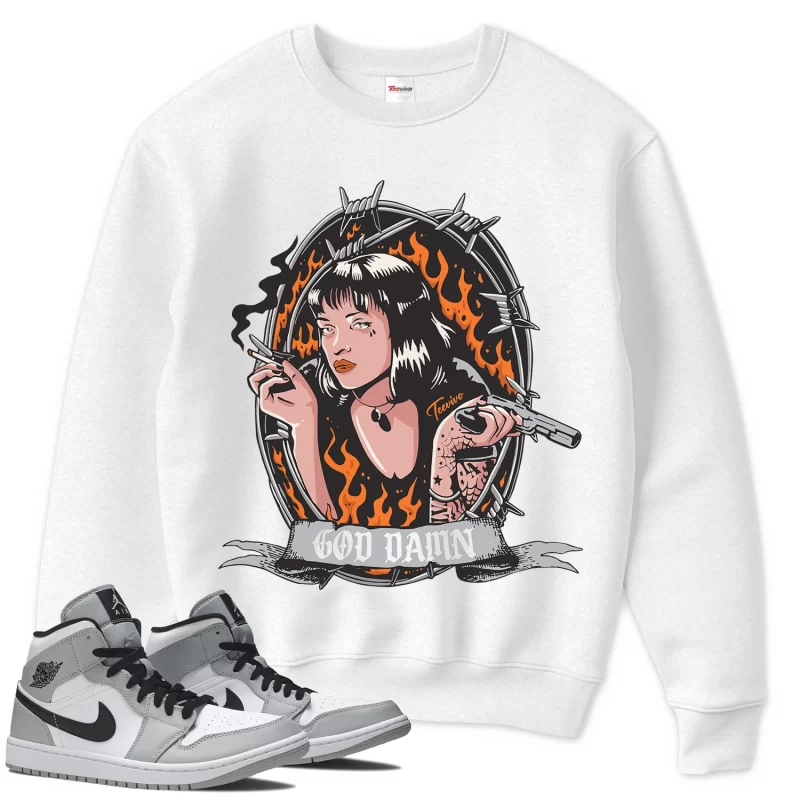 TeeVivo Sweatshirt Match Air Jordan 1 Mid Light Smoke Grey God Daaamn – Air Jordan 1 Sweatshirt, AJ1 Sweatshirt