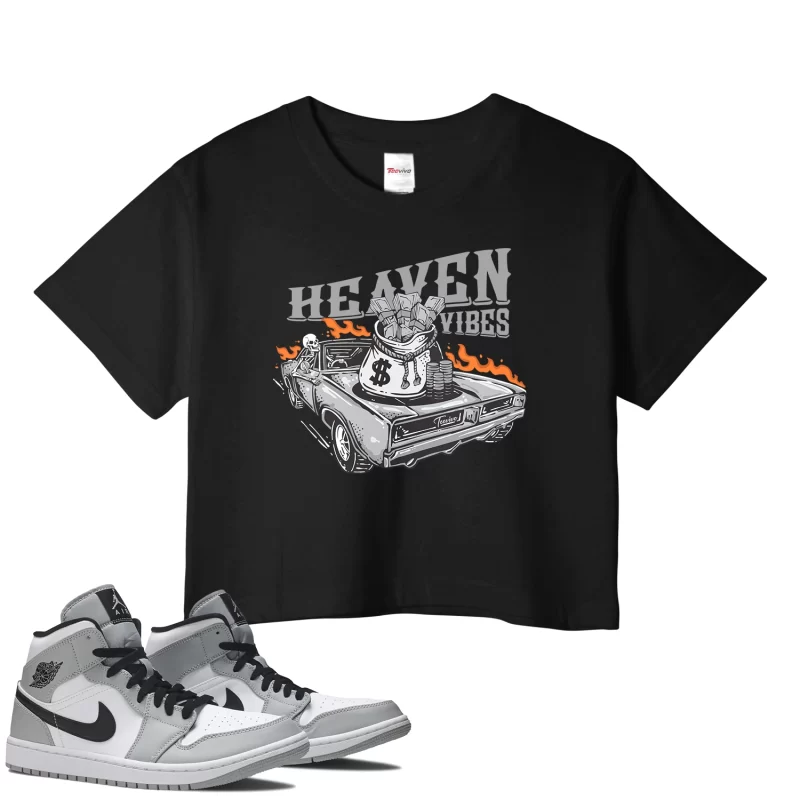 TeeVivo Crop Top Match Air Jordan 1 Mid Light Smoke Grey Heaven vibes – Air Jordan 1 Crop Top, AJ1 Crop Top