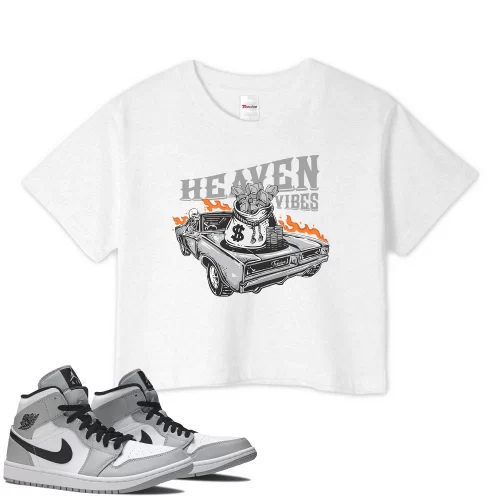 TeeVivo Crop Top Match Air Jordan 1 Mid Light Smoke Grey Heaven vibes – Air Jordan 1 Crop Top, AJ1 Crop Top