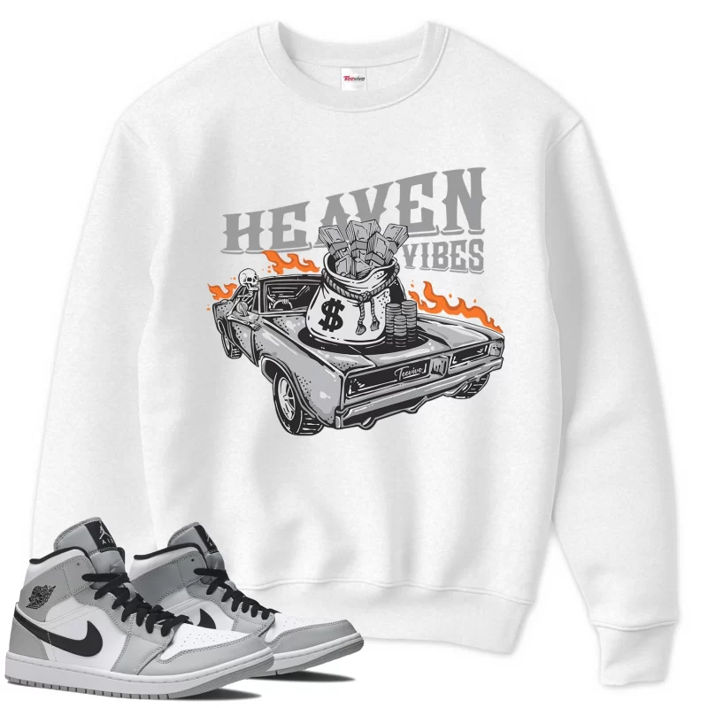 TeeVivo Sweatshirt Match Air Jordan 1 Mid Light Smoke Grey Heaven vibes – Air Jordan 1 Sweatshirt, AJ1 Sweatshirt