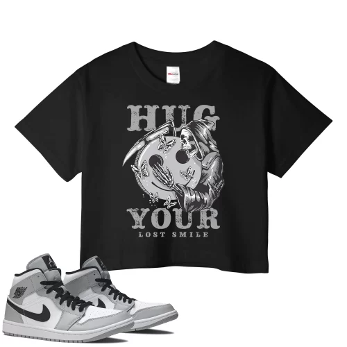 TeeVivo Crop Top Match Air Jordan 1 Mid Light Smoke Grey Hug your lost smile – Air Jordan 1 Crop Top, AJ1 Crop Top