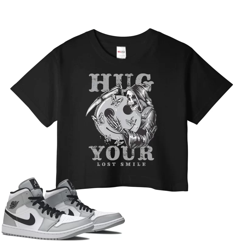 TeeVivo Crop Top Match Air Jordan 1 Mid Light Smoke Grey Hug your lost smile – Air Jordan 1 Crop Top, AJ1 Crop Top