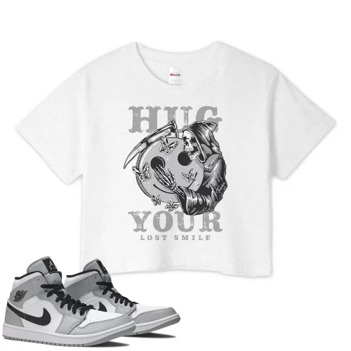 TeeVivo Crop Top Match Air Jordan 1 Mid Light Smoke Grey Hug your lost smile – Air Jordan 1 Crop Top, AJ1 Crop Top