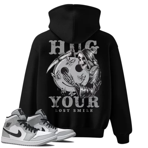 TeeVivo Hoodie Match Air Jordan 1 Mid Light Smoke Grey Hug your lost smile – Air Jordan 1 Hoodie, AJ1 Hoodie