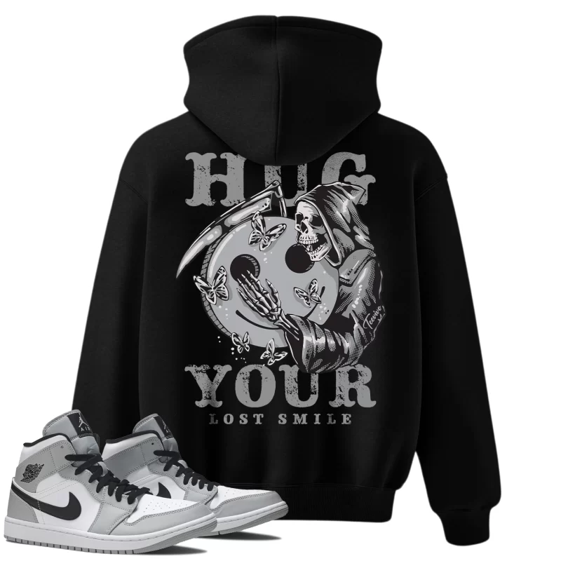 TeeVivo Hoodie Match Air Jordan 1 Mid Light Smoke Grey Hug your lost smile – Air Jordan 1 Hoodie, AJ1 Hoodie