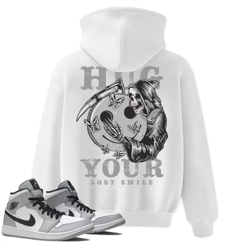 TeeVivo Hoodie Match Air Jordan 1 Mid Light Smoke Grey Hug your lost smile – Air Jordan 1 Hoodie, AJ1 Hoodie