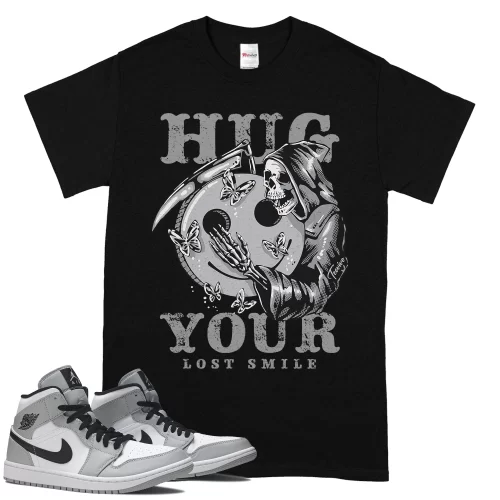 TeeVivo T-Shirt Match Air Jordan 1 Mid Light Smoke Grey Hug your lost smile – Air Jordan 1 Shirt, AJ1 Shirt