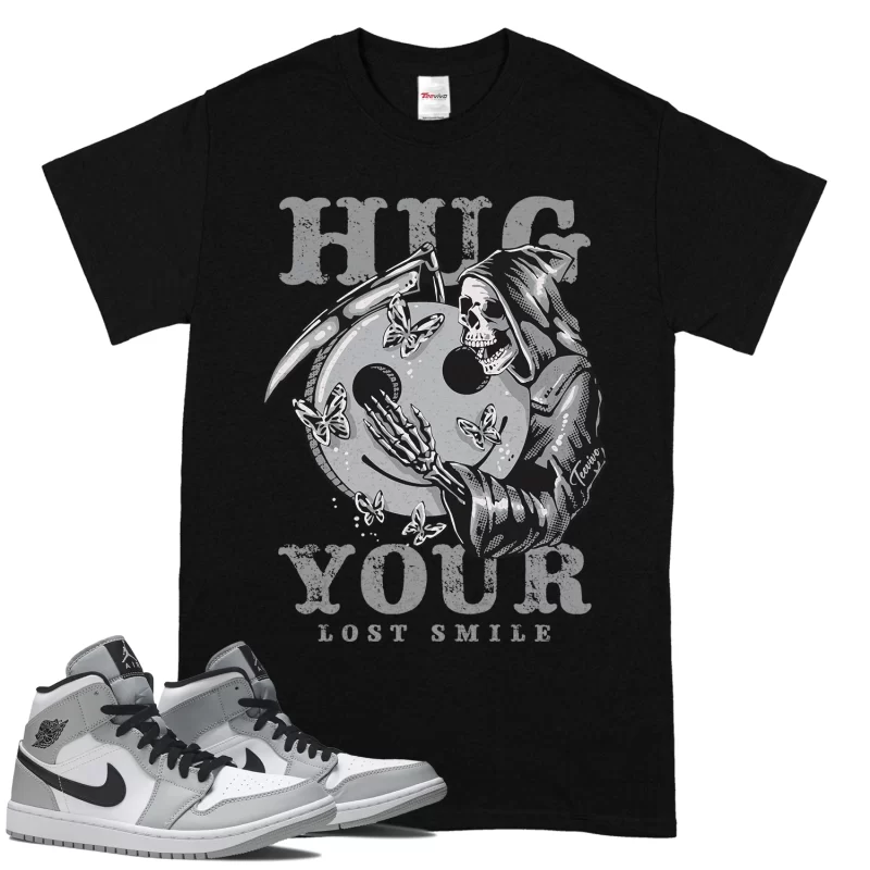 TeeVivo T-Shirt Match Air Jordan 1 Mid Light Smoke Grey Hug your lost smile – Air Jordan 1 Shirt, AJ1 Shirt