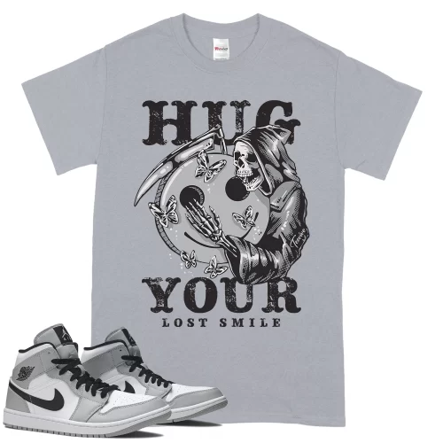 TeeVivo T-Shirt Match Air Jordan 1 Mid Light Smoke Grey Hug your lost smile – Air Jordan 1 Shirt, AJ1 Shirt