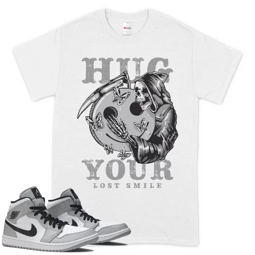 TeeVivo T-Shirt Match Air Jordan 1 Mid Light Smoke Grey Hug your lost smile – Air Jordan 1 Shirt, AJ1 Shirt