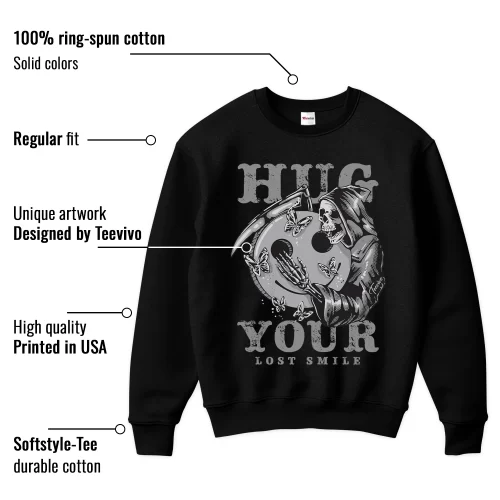 TeeVivo Sweatshirt Match Air Jordan 1 Mid Light Smoke Grey Hug your lost smile – Air Jordan 1 Sweatshirt, AJ1 Sweatshirt