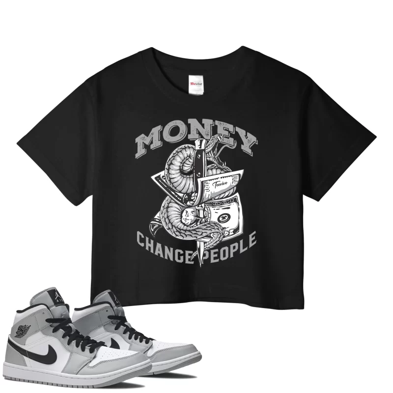 TeeVivo Crop Top Match Air Jordan 1 Mid Light Smoke Grey Money change people – Air Jordan 1 Crop Top, AJ1 Crop Top