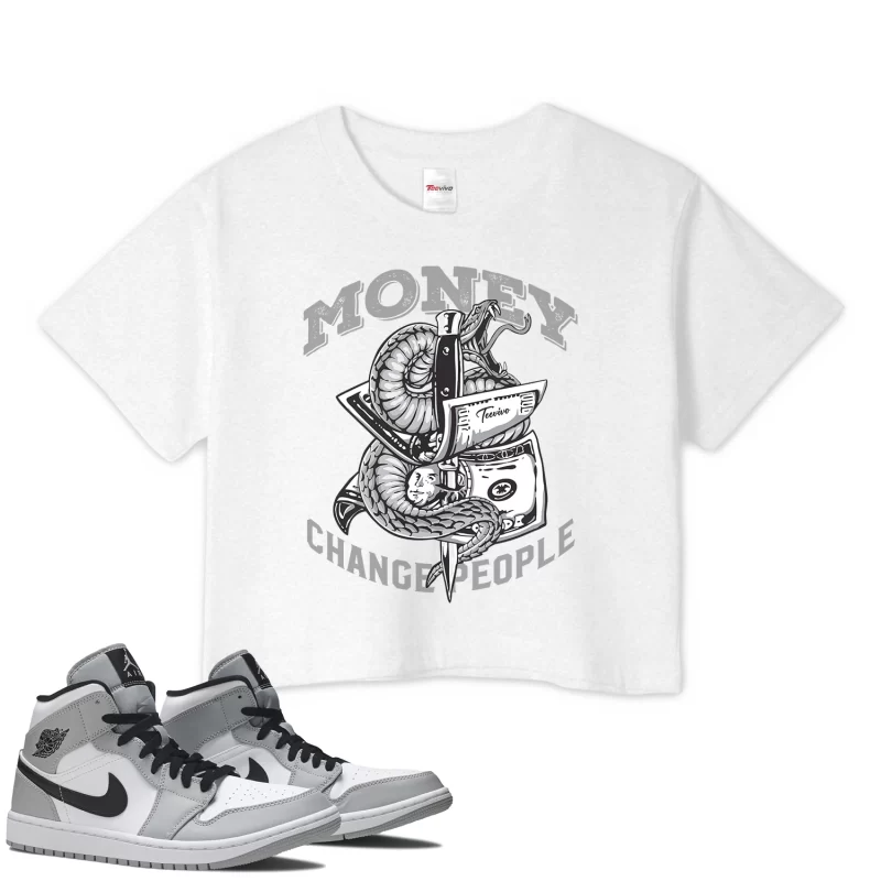 TeeVivo Crop Top Match Air Jordan 1 Mid Light Smoke Grey Money change people – Air Jordan 1 Crop Top, AJ1 Crop Top