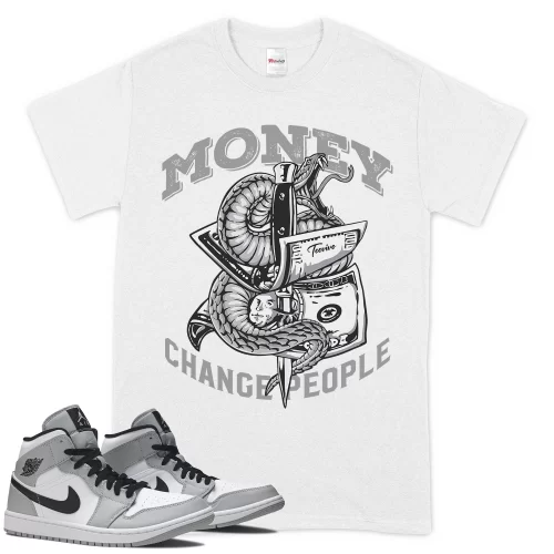 TeeVivo T-Shirt Match Air Jordan 1 Mid Light Smoke Grey Money change people – Air Jordan 1 Shirt, AJ1 Shirt