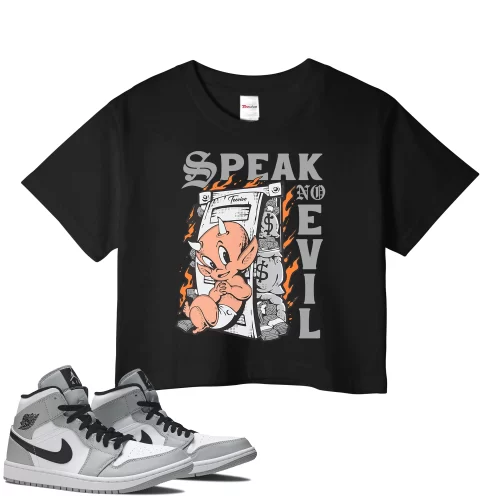 TeeVivo Crop Top Match Air Jordan 1 Mid Light Smoke Grey Speak no evil – Air Jordan 1 Crop Top, AJ1 Crop Top