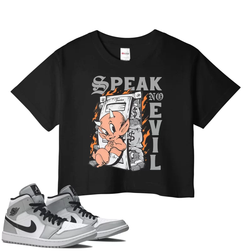TeeVivo Crop Top Match Air Jordan 1 Mid Light Smoke Grey Speak no evil – Air Jordan 1 Crop Top, AJ1 Crop Top