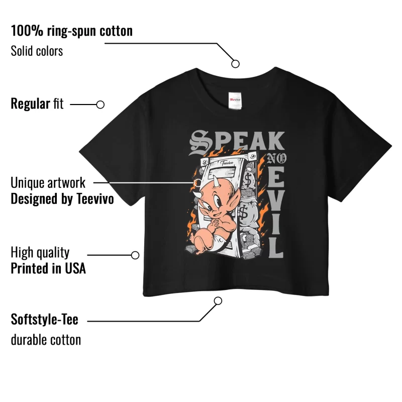 TeeVivo Crop Top Match Air Jordan 1 Mid Light Smoke Grey Speak no evil – Air Jordan 1 Crop Top, AJ1 Crop Top