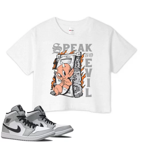 TeeVivo Crop Top Match Air Jordan 1 Mid Light Smoke Grey Speak no evil – Air Jordan 1 Crop Top, AJ1 Crop Top