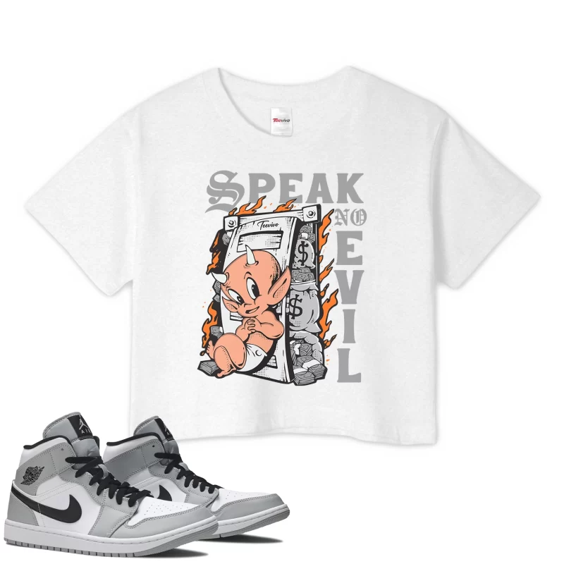 TeeVivo Crop Top Match Air Jordan 1 Mid Light Smoke Grey Speak no evil – Air Jordan 1 Crop Top, AJ1 Crop Top