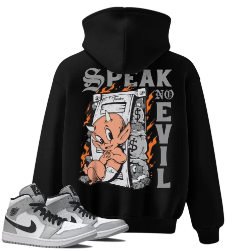 TeeVivo Hoodie Match Air Jordan 1 Mid Light Smoke Grey Speak no evil – Air Jordan 1 Hoodie, AJ1 Hoodie