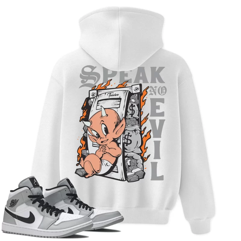 TeeVivo Hoodie Match Air Jordan 1 Mid Light Smoke Grey Speak no evil – Air Jordan 1 Hoodie, AJ1 Hoodie