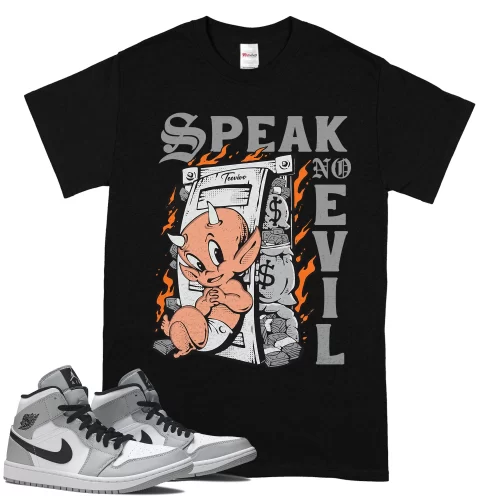 TeeVivo T-Shirt Match Air Jordan 1 Mid Light Smoke Grey Speak no evil – Air Jordan 1 Shirt, AJ1 Shirt