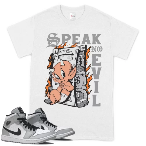TeeVivo T-Shirt Match Air Jordan 1 Mid Light Smoke Grey Speak no evil – Air Jordan 1 Shirt, AJ1 Shirt