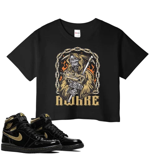 TeeVivo Crop Top Match Air Jordan 1 Retro High Black Metallic Gold Awake – Air Jordan 1 Crop Top, AJ1 Crop Top