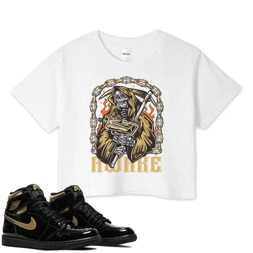 TeeVivo Crop Top Match Air Jordan 1 Retro High Black Metallic Gold Awake – Air Jordan 1 Crop Top, AJ1 Crop Top