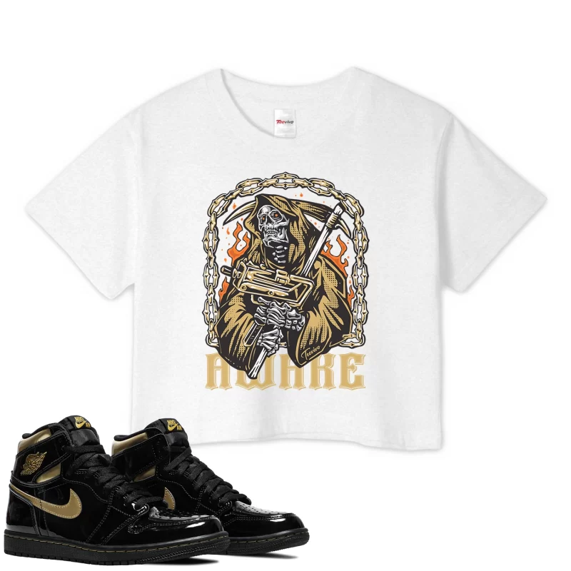 TeeVivo Crop Top Match Air Jordan 1 Retro High Black Metallic Gold Awake – Air Jordan 1 Crop Top, AJ1 Crop Top